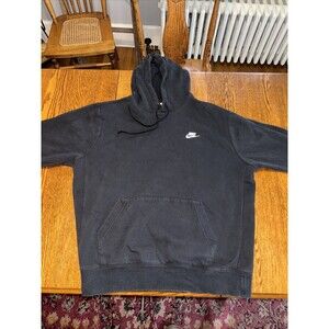 Nike Hoodie Mens Medium Black Cotton Blend Pullover Sweatshirt Drawstring Logo